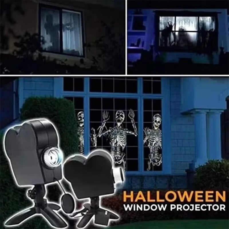 "Spooky Nights Holographic Projector: 12 Movies for Halloween & Christmas Fun - Mini Home Theater with Tripod for Indoor & Outdoor Use!"